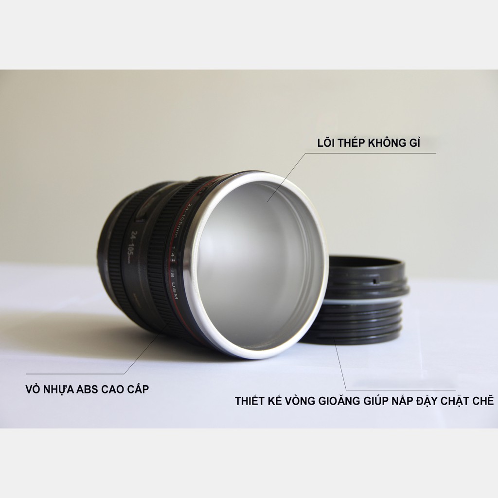 Cốc Cà Phê Hình Ống Kính Lens Máy Ảnh Có Nắp