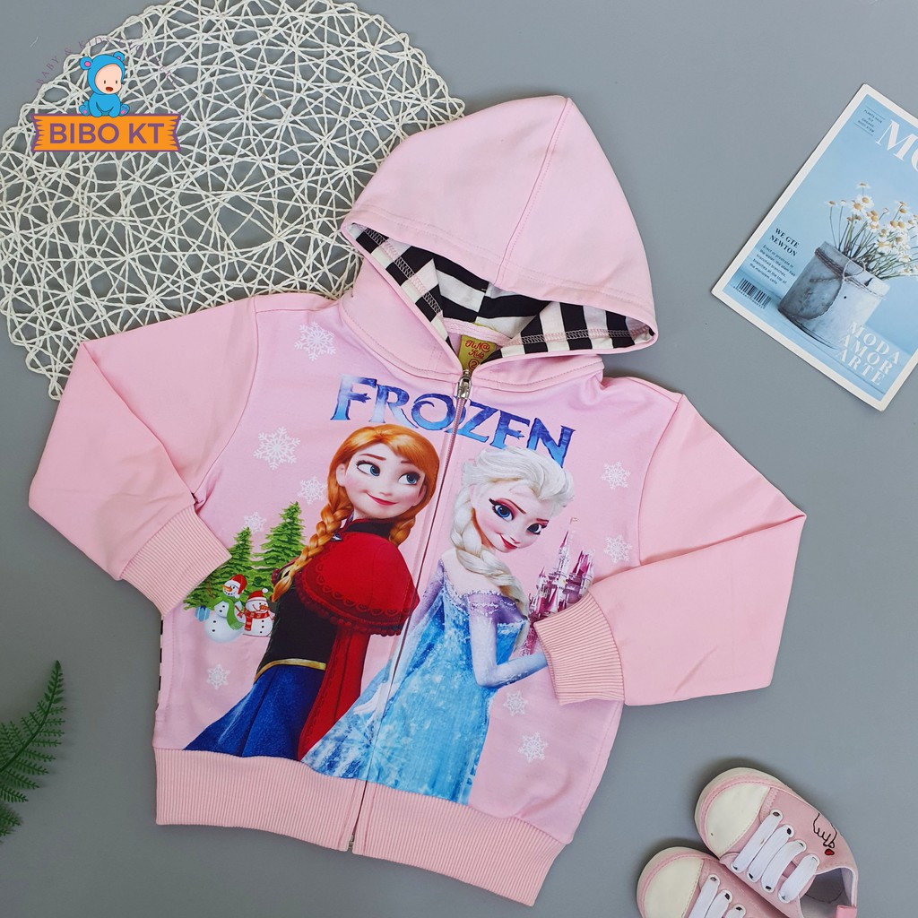 Áo khoác bé gái cotton thoáng mát hình in Elsa 3D size 1-8