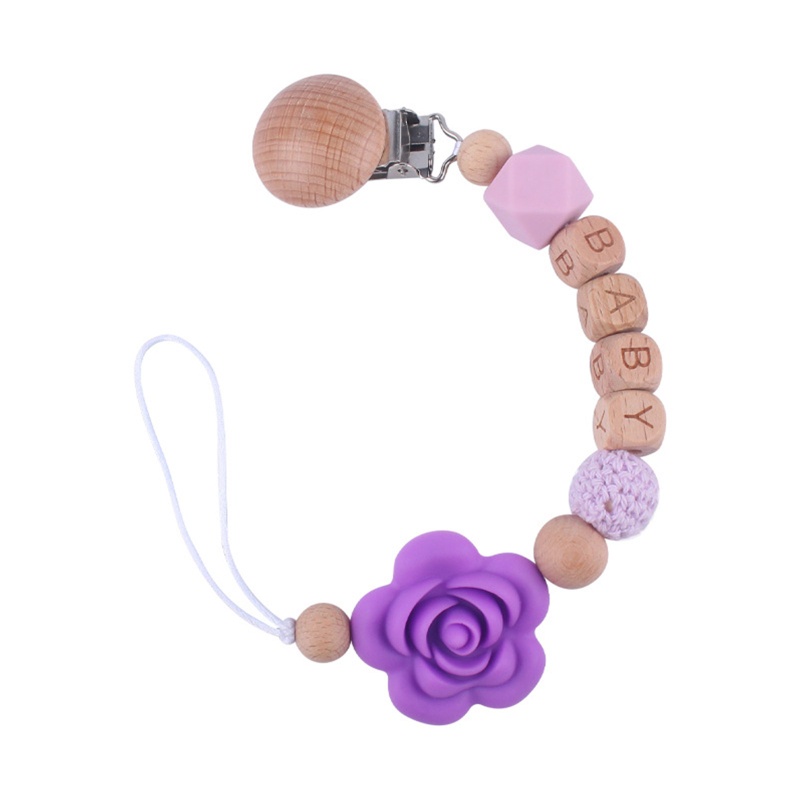 Đồ Chơi Kẹp Núm Vú Giả Bằng Silicone Đính Hạt Gỗ Dành Cho Bé Trai Gái