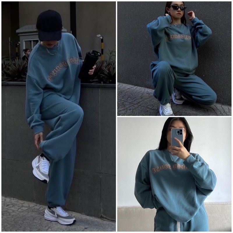 Sét bộ nỉ mùa đông Nam nữ dáng rộng Unisex, bộ nỉ lông in chữ Freesize