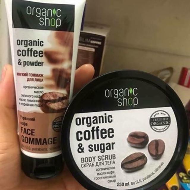 Combo Tẩy Da Chết cho Mặt và Body Organic Shop Chiết Xuất Cà Phê (queen cosmetics)