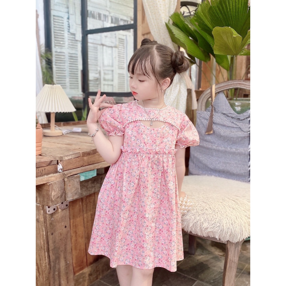 Váy cho bé gái cộc tay - Babystore88 - Đầm hoa nhí viền ngọc cổ ngực mùa hè 1 2 3 4 5 6 7 8 9 10 11 12 tuổi v6