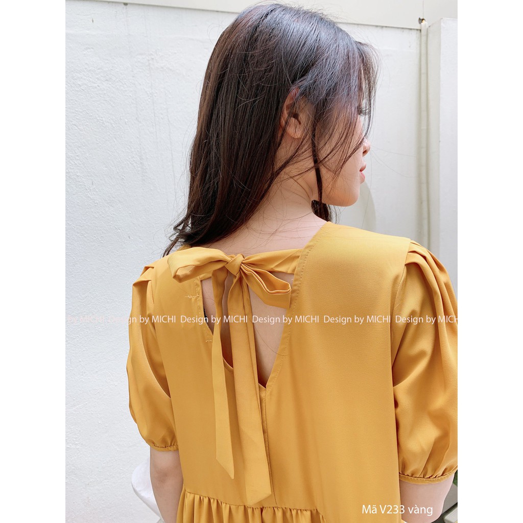 Váy babydoll 3 tầng, cổ nơ, đầm xuông rộng, váy suông freesize, nhiều màu, mã V233 - Michi's House