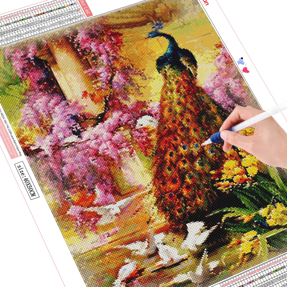 Bộ Tranh Đính Đá 5D 100% Tự Làm Họa Tiết Chim Công Độc Đáo