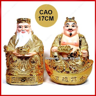 Bộ 2 Tượng Thần Tài Ông Địa Mạ Vàng Kim Sa 7 Inch - Cao 18cm - 6885