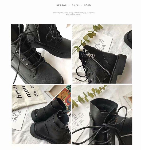 Giày da nữ kéo séc cổ cao ulzzang Hàn quốc | BigBuy360 - bigbuy360.vn