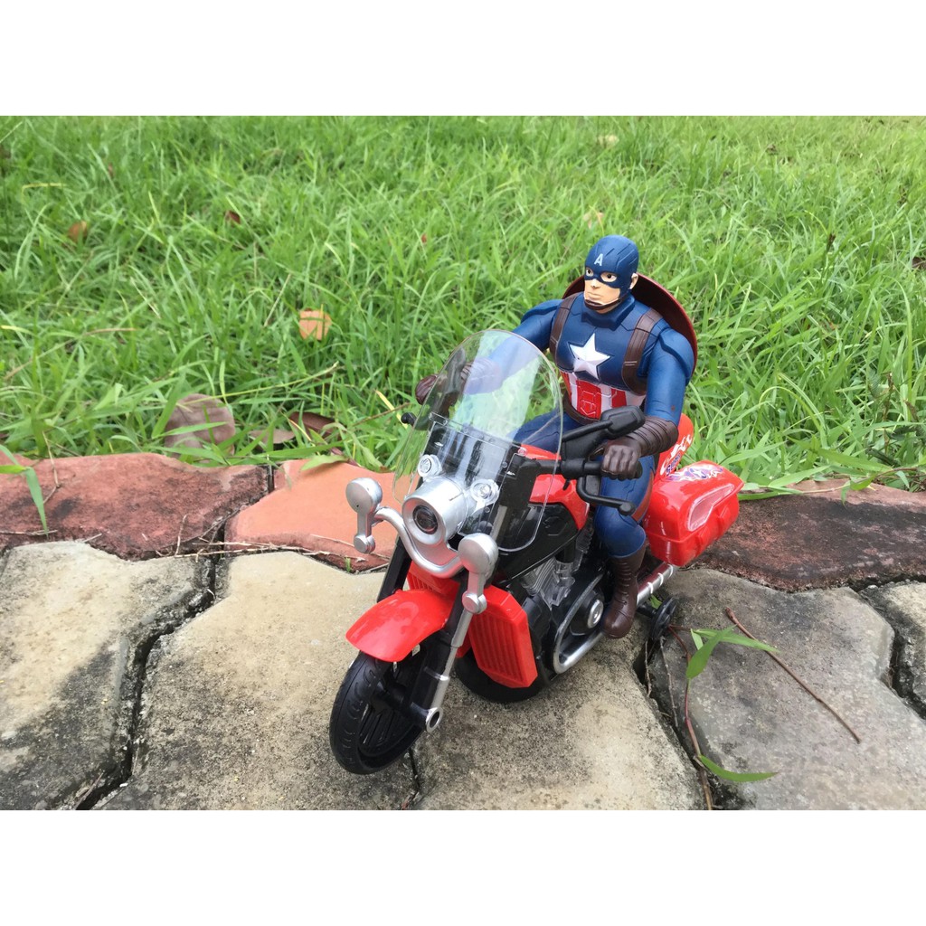 siêu nhân cưỡi moto Captain America chay pin có đèn, nhạc