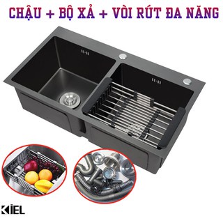 Chậu rửa bát chén 2 hố inox 304 82x45, 78x43 dày 3.5li TAM HIỆP STORE, Bảo hành 2 năm