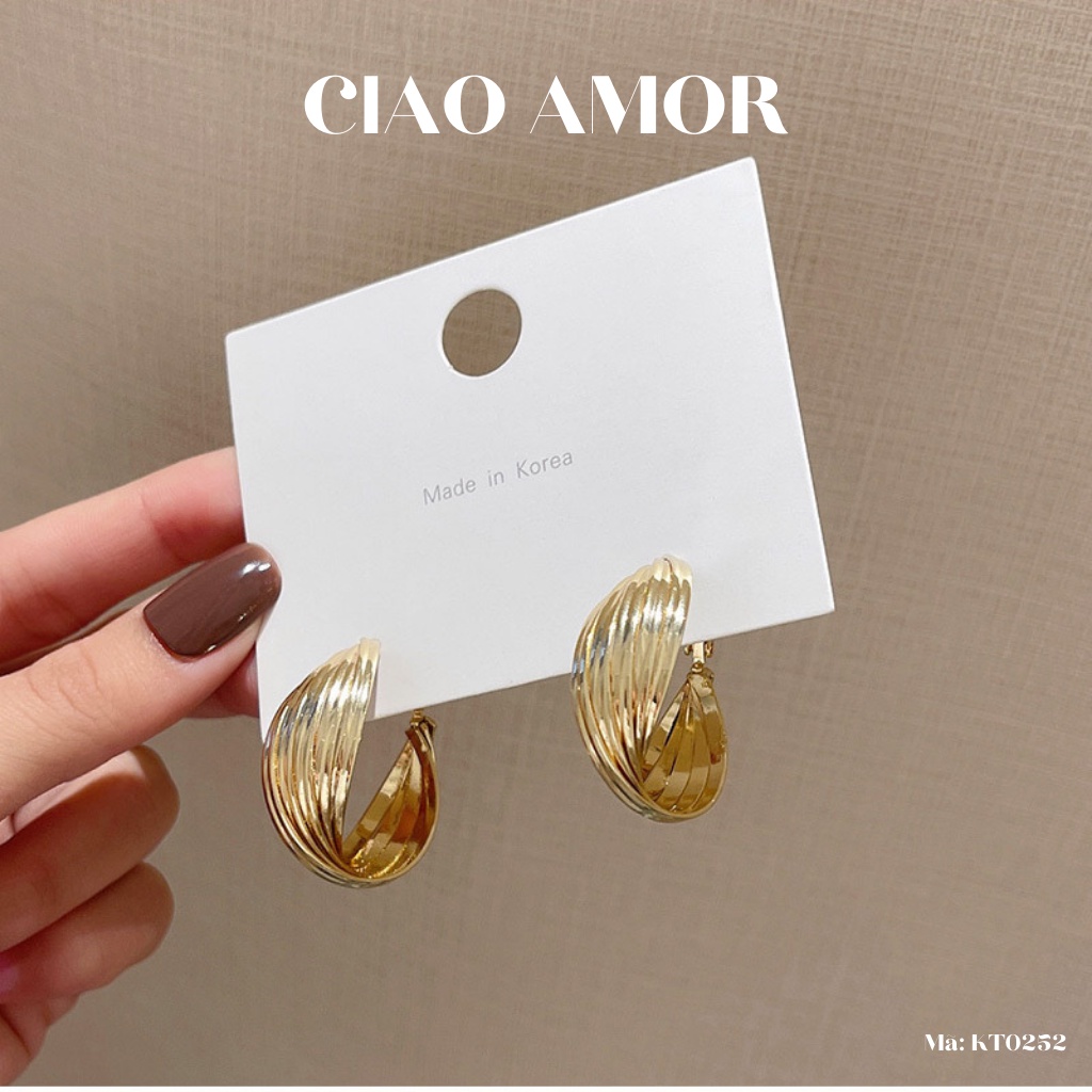 Khuyên tai nữ, Bông tai nữ tròn đuôi bạc 925 sợi đan chéo thanh lịch Trang sức Ciao Amor - KT0252