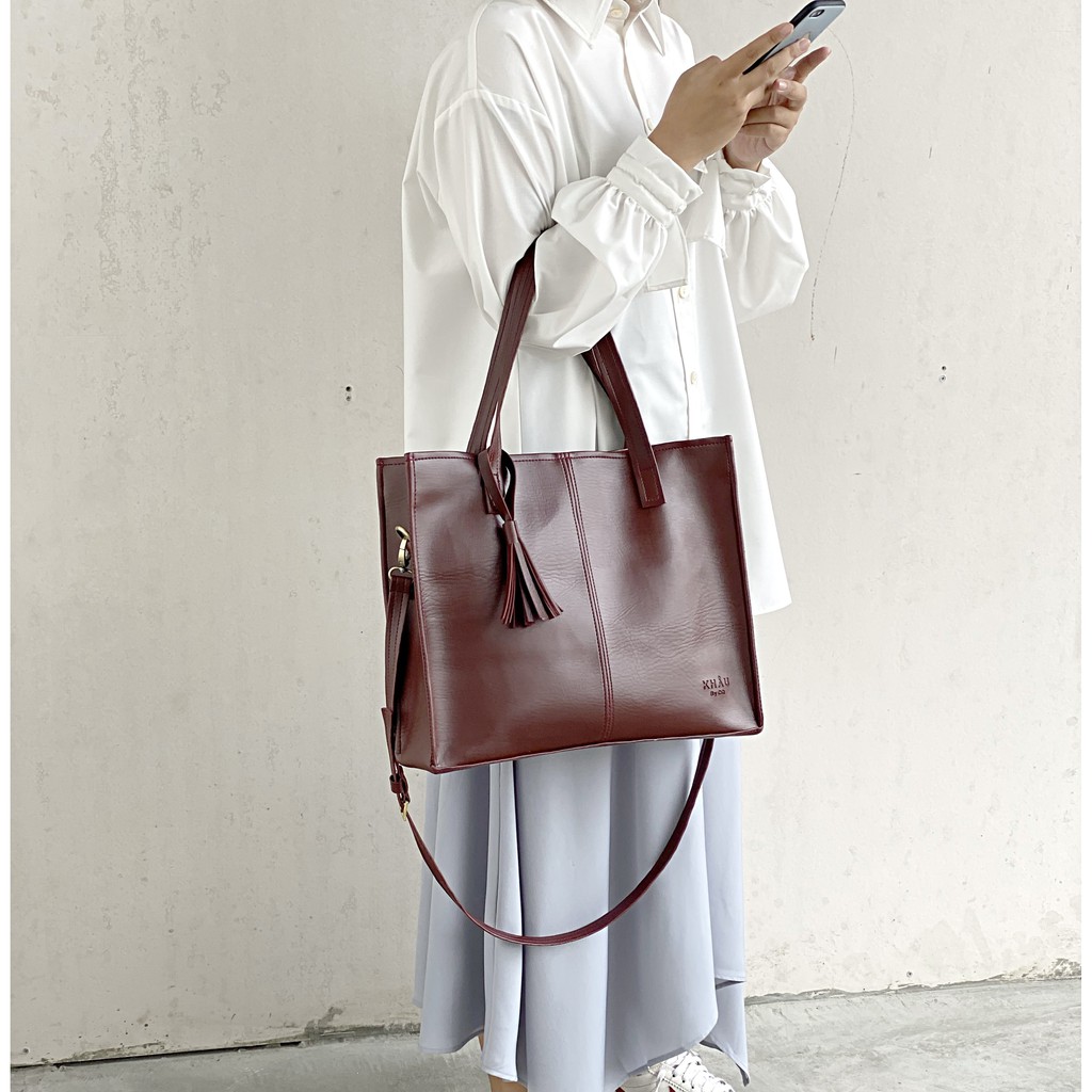 Túi tote da KHÂU BY CQ đeo chéo Bali (Size lớn) đựng vừa A4, Laptop