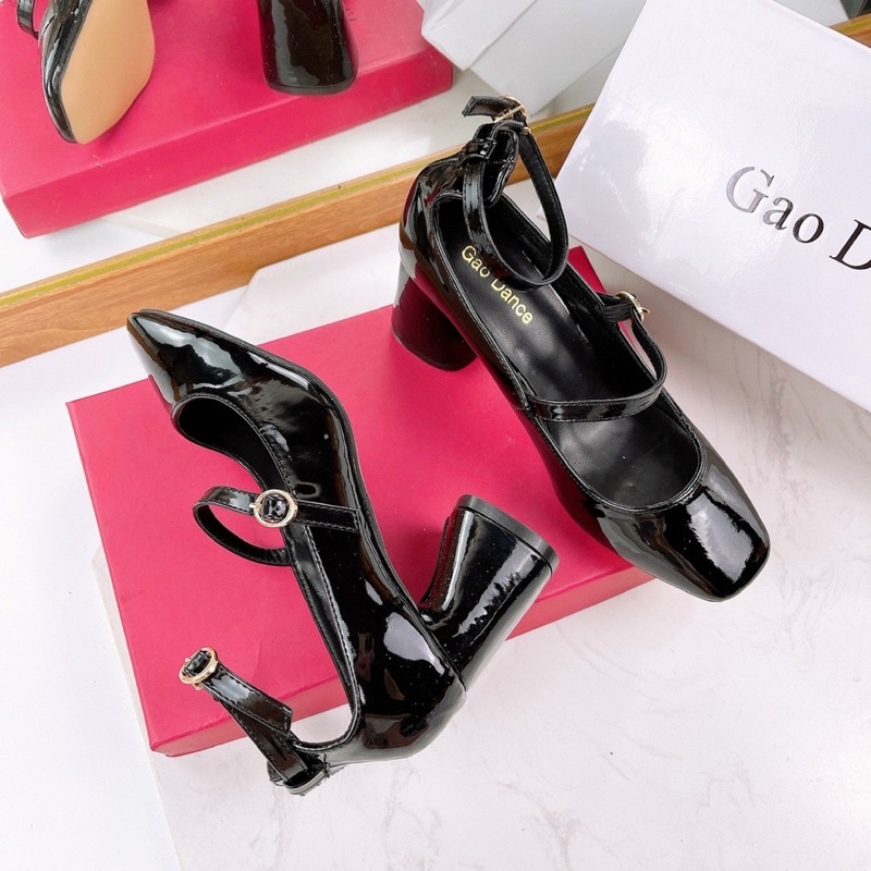 Giày cao gót đầm da bóng quai ngang vintage fullbox