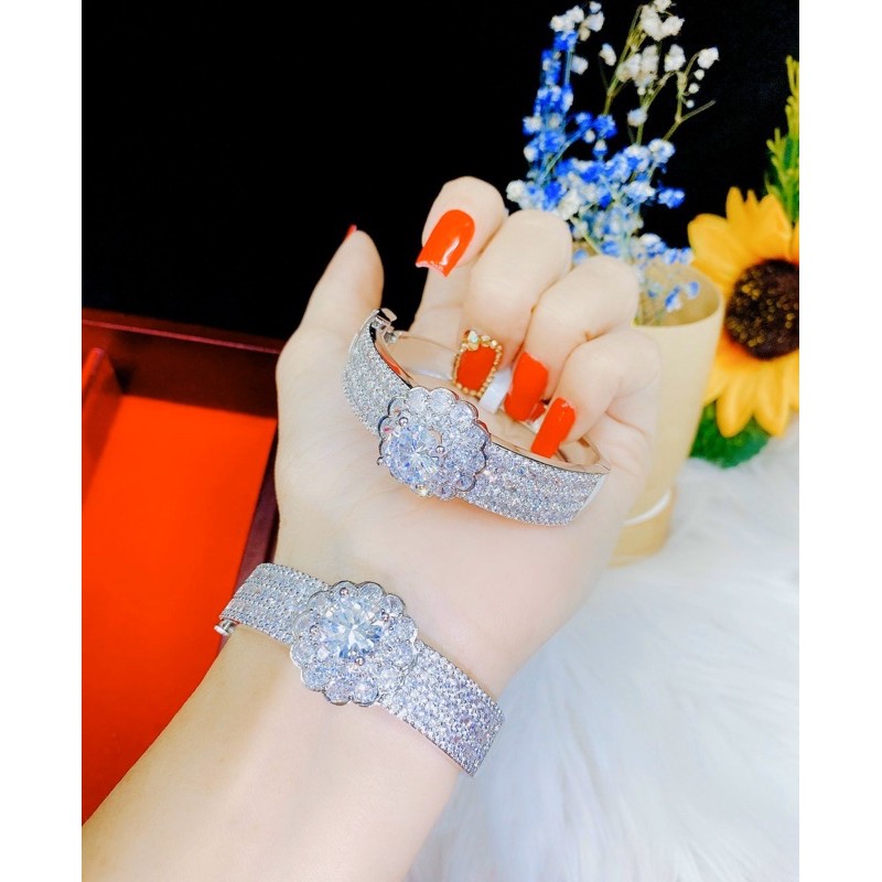 Vòng tay nữ dát bạch kim đính xoàn cao cấp mẫu mới cực đẹp