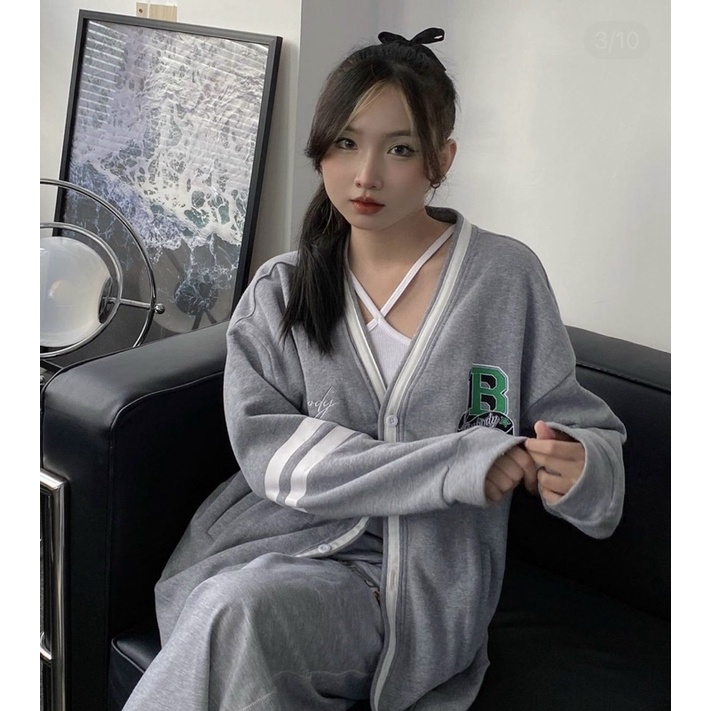 Áo Cadigan Chữ B-Xanh Chất Nỉ Ngoại Hothit