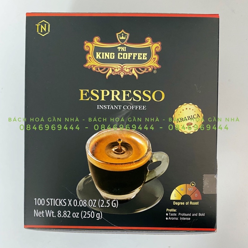 Cà phê hoà tan đen Espresso King Coffee hộp 250g (100 gói x 2.5g)