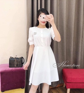 Váy trắng xoè cúc bọc thiết kế( kèm video ảnh thật)