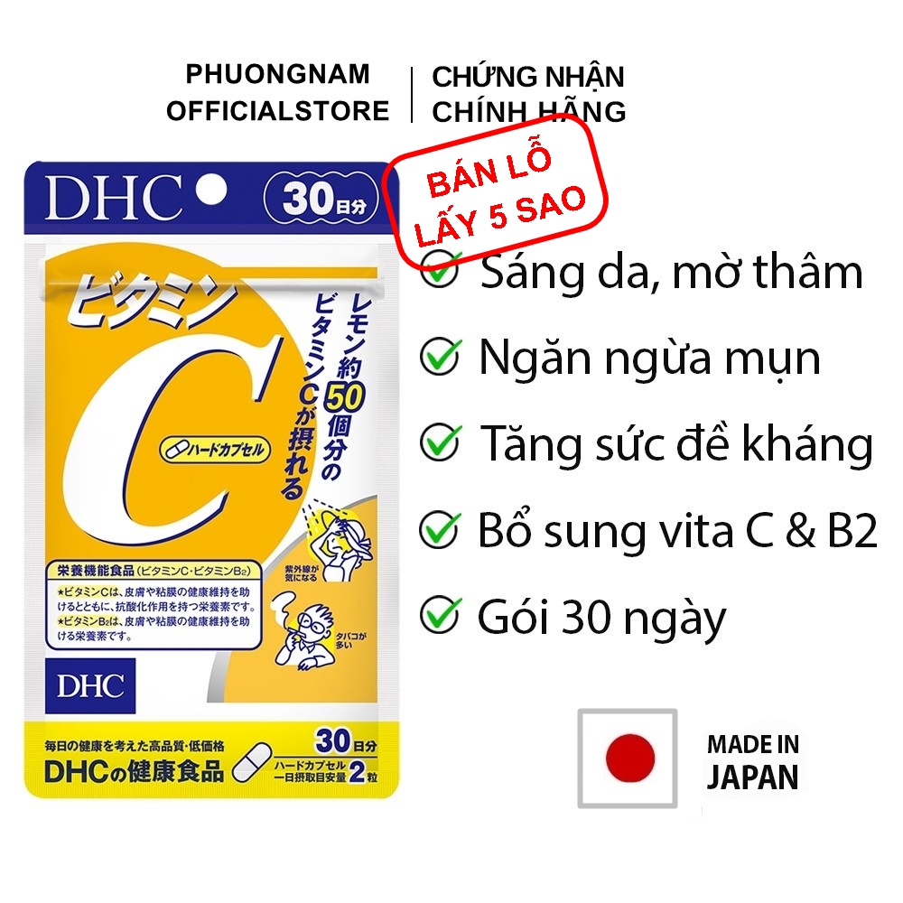 Vitamin C DHC Nhật Bản giúp sáng da mờ thâm tăng đề kháng thực phẩm chức năng 30 ngày