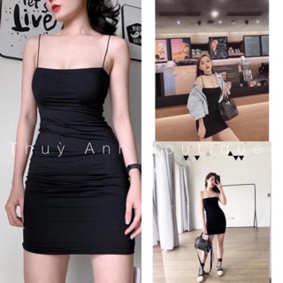 Đầm Body Nữ 🌸 Váy 2 dây mảnh đen trơn dáng ngắn SIÊU HOT 🌸