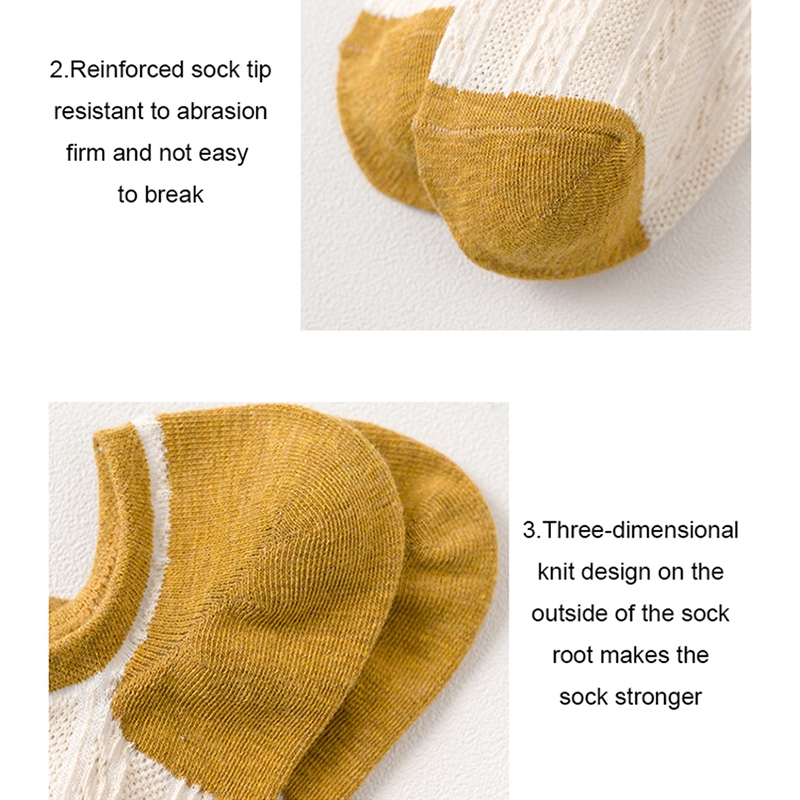 Tất cotton phối lưới cổ thấp chống trượt khâu màu tối tương phản phong cách ngày thường cho nữ