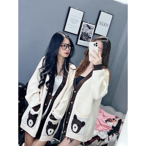 Áo len cardigan túi gấu xinh xắn