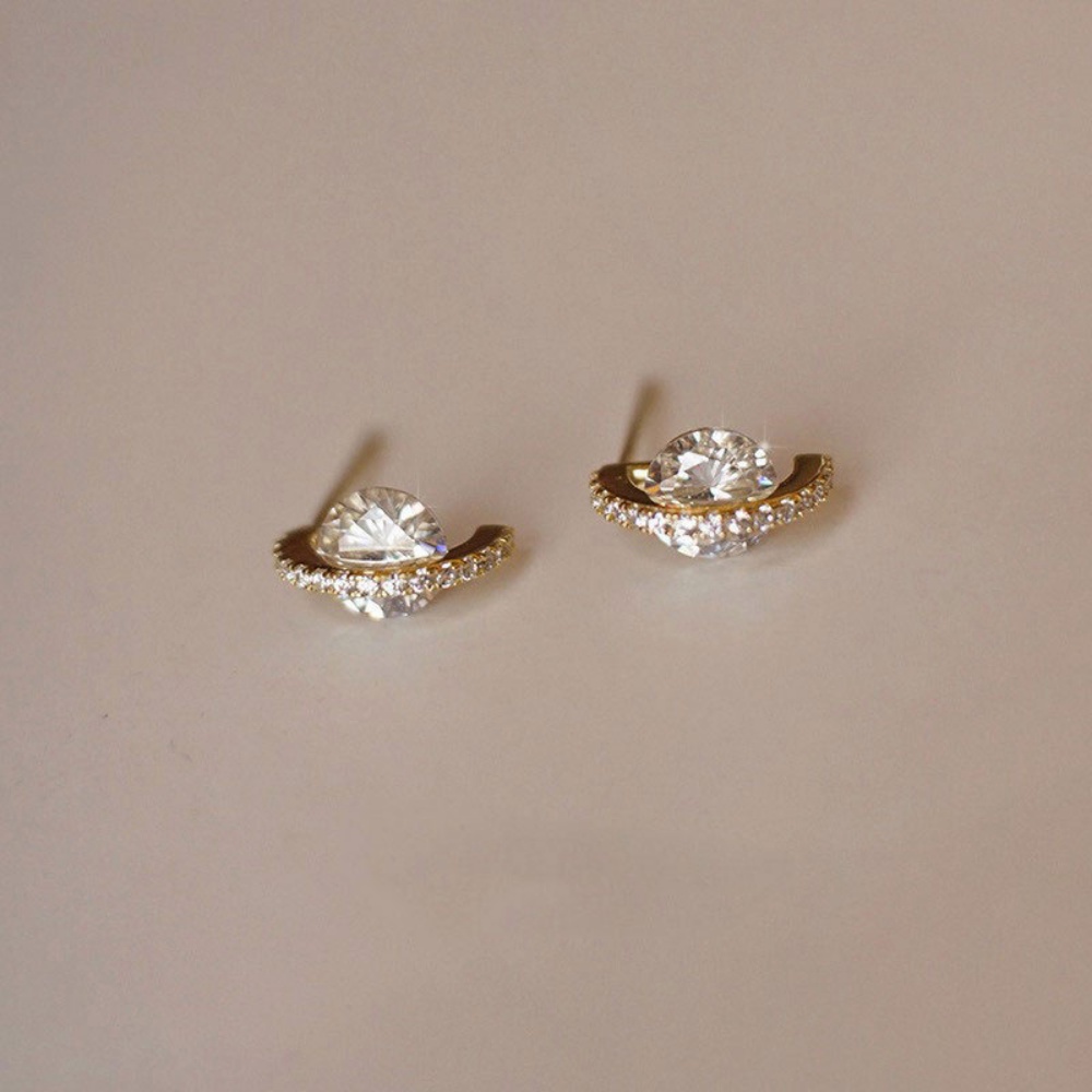 Bông Tai Mạ Vàng / Bạc 925 Đính Đá Zircon Đơn Giản Thời Trang Hàn Quốc Cho Nữ