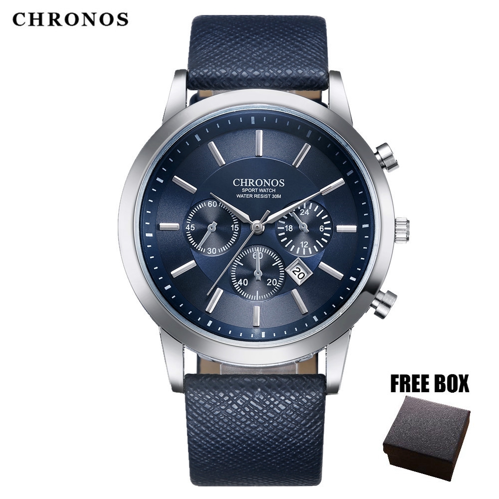 Đồng Hồ Nam Chronos Dây Đeo Da Thời Trang Chống Nước