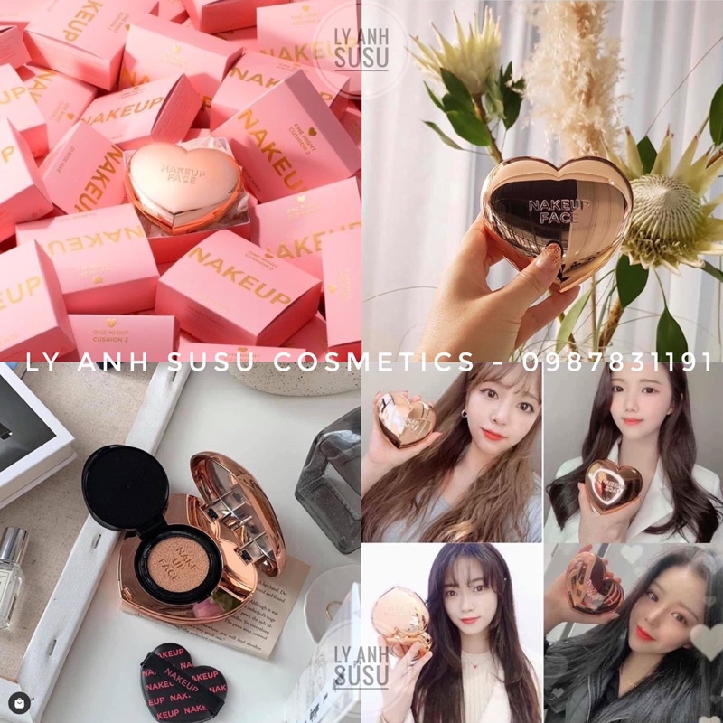 Phấn nước Nakeup Face cushion heart vỏ trái tim kèm lõi