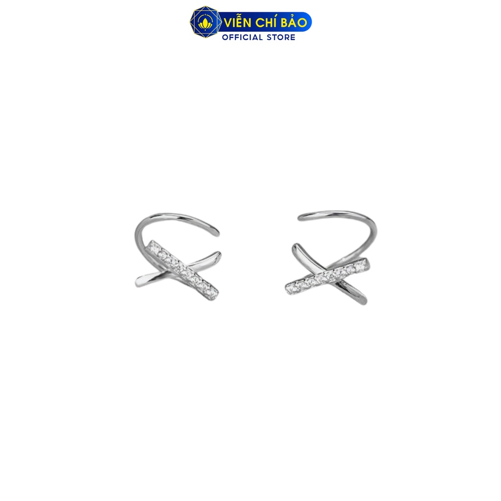 Bông tai bạc nữ chữ X xoắn nạm đá trắng chất liệu bạc 925 thời trang phụ kiện trang sức nữ Viễn Chí Bảo B400259