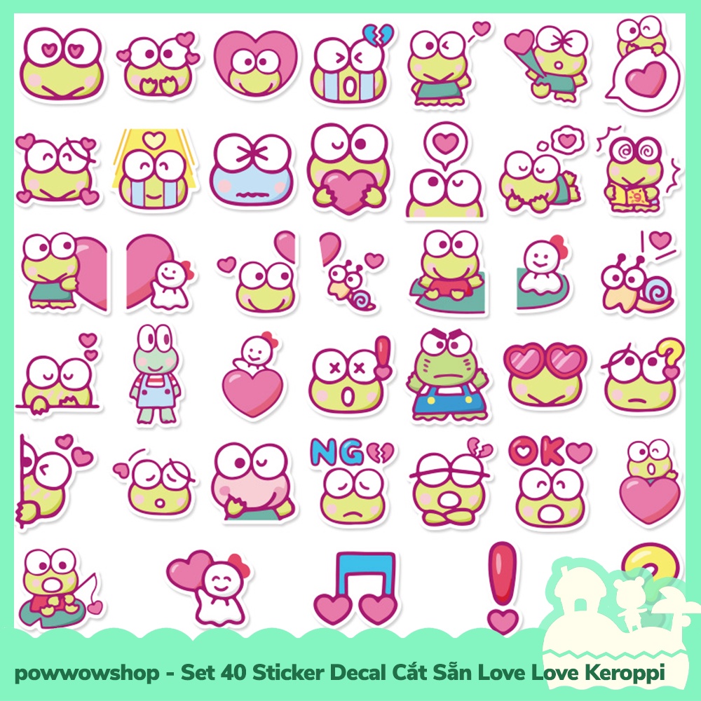 [Sẵn VN - Hỏa Tốc] Set 40 Sticker Mini Decal Dán Trang Trí Vật Dụng Mẫu Sanrio Love Love Keroppi