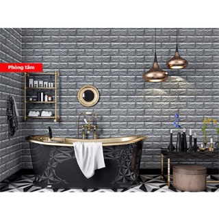 [ FREE SHIP ]XỐP DÁN TƯỜNG MÀU GHI, CHÌ 3D CÁCH ÂM CHỐNG ỒN GIẢ GẠCH