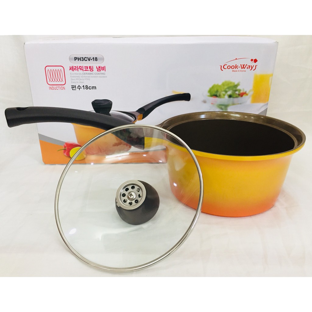 Bộ Nồi Chống Dính Đáy Từ CookWay Hàn Quốc [Vàng Nắp Kính]