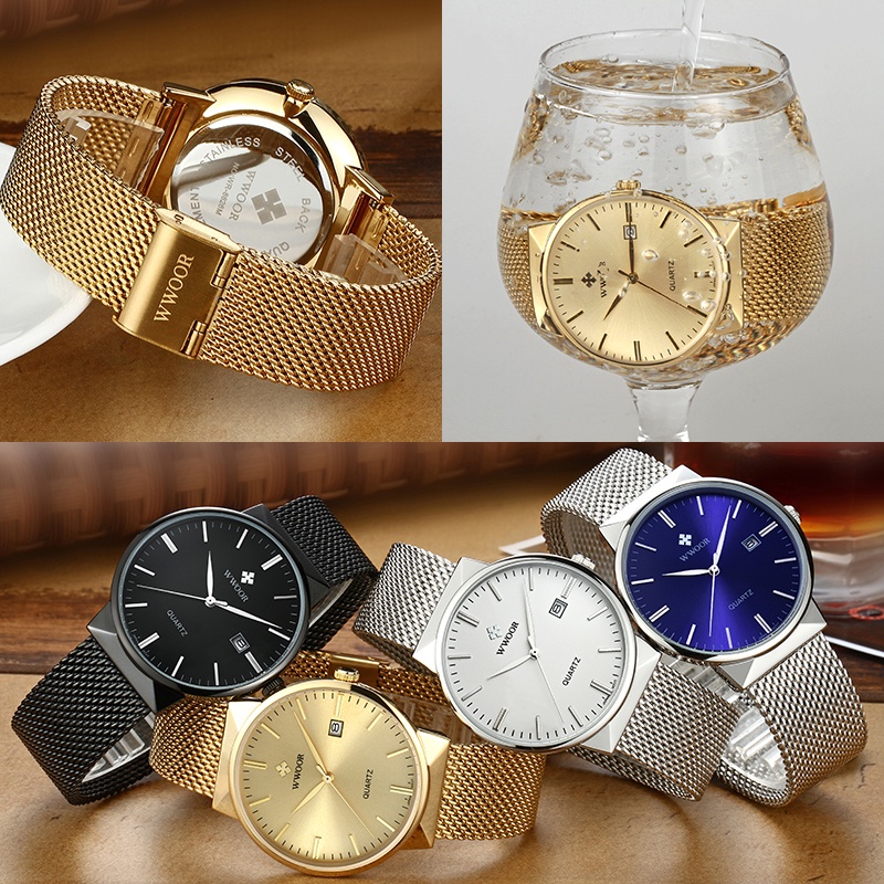 Đồng Hồ Quartz WWOOR Mạ Vàng Chống Thấm Nước Sang Trọng Cho Nam Relogio Masculino-8826