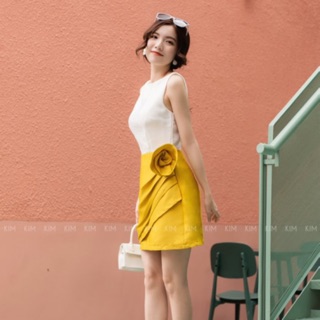 Đầm hoa hồng taffta cao cấp phối 2 màu