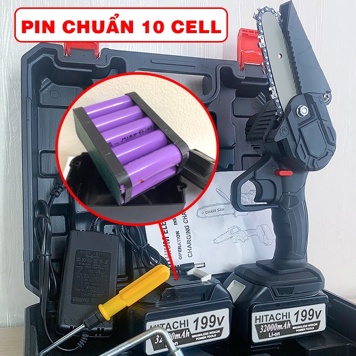 Máy cưa xích dùng pin Hitachi 199V - Dung Lượng Khủng 32000 mAH -