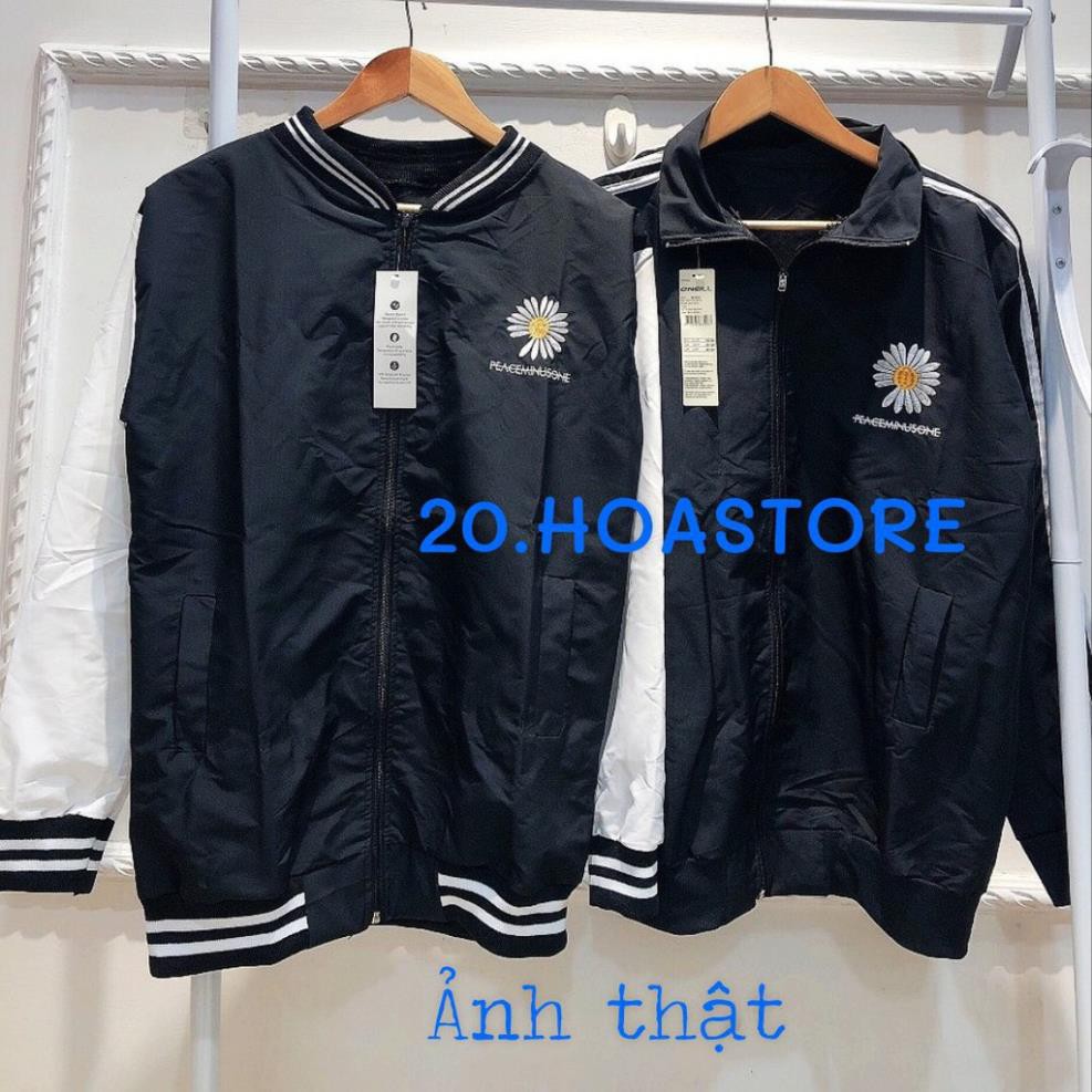 ÁO KHOÁC HOA CÚC PEACEMINUSONE SỌC VIỀN 2 KIỂU - BOMBER JACKET THÊU HOA SỌC RAGLAN TRẮNG ĐEN HOT | BigBuy360 - bigbuy360.vn