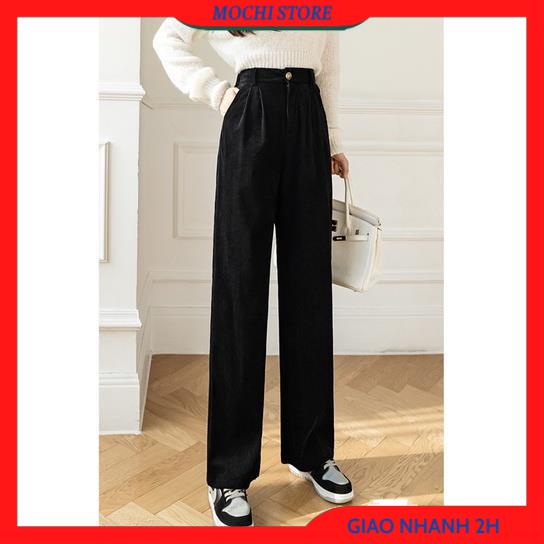 Quần Ống Suông Nữ Lưng Cao, Quần Ống Rộng Nữ Nhung Tăm Kéo Khóa Lưng Thun Sau 3 Màu Đen, Kem, Nâu Dễ Phối Đồ Siêu Tôn Dá | BigBuy360 - bigbuy360.vn