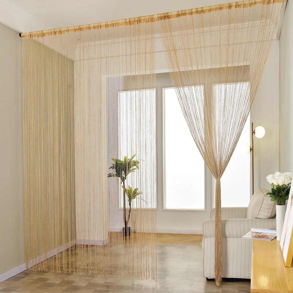 Mành, rèm cửa sợi chỉ dù đan kim tuyến lấp lánh trang trí, vách ngăn phòng, spa kích thước 3m x 3m
