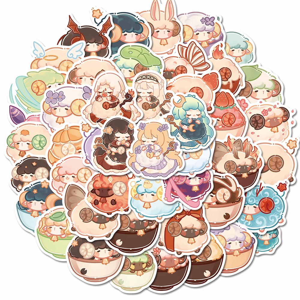 Bộ 50 Miếng Dán Trang Trí Laptop Hình Cừu Hoạt Hình Dễ Thương Chống Thấm Nước Không Cần Lặp Lại