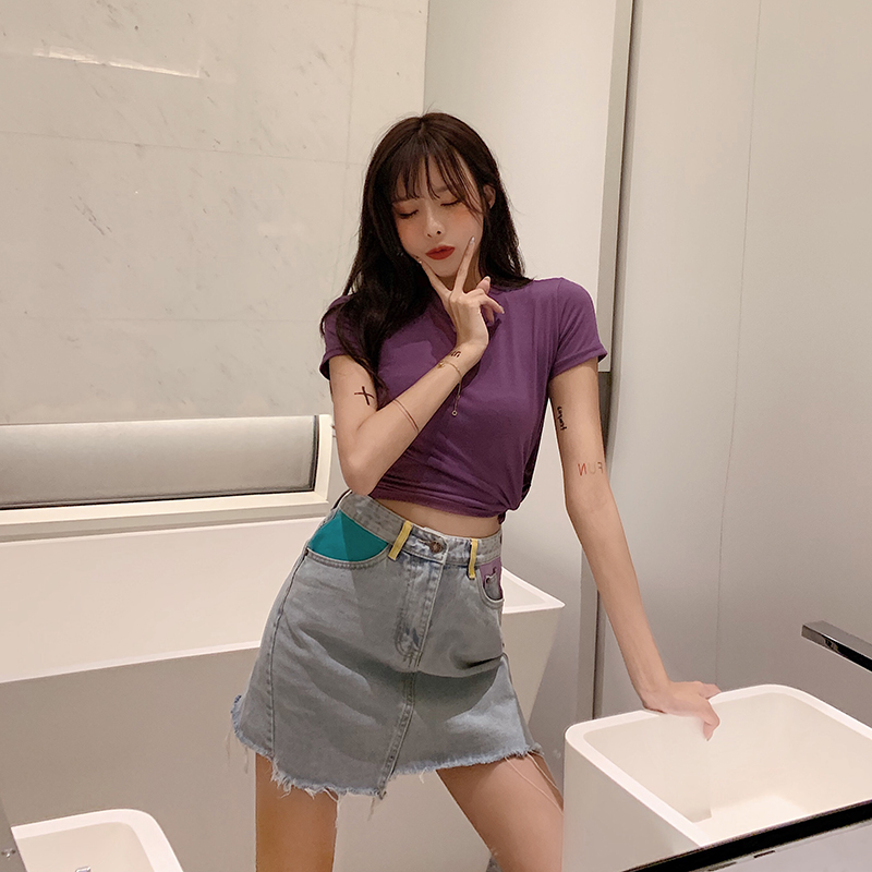 Chân Váy Jeans Lưng Cao Quyến Rũ Cho Nữ