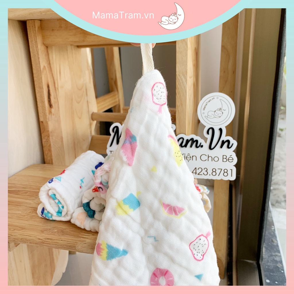 Set 5 Khăn Sữa Xô Mềm 6 Lớp KILUTA Kích Thước 26*26cm Nền Trắng Họa Tiết