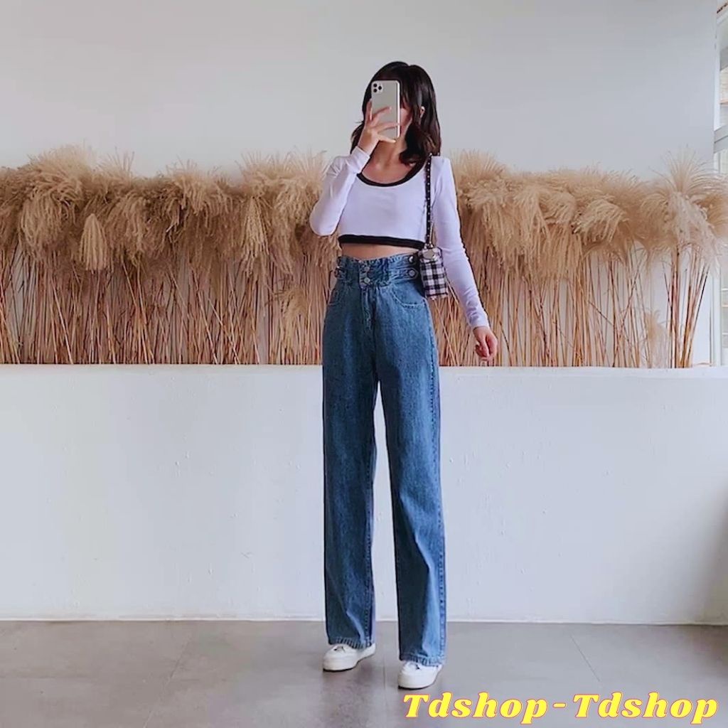 Quần Ống Rộng Jeans Nữ Ống Suông Baggy Cạp Cao | Tdshopnt - Q02 | BigBuy360 - bigbuy360.vn