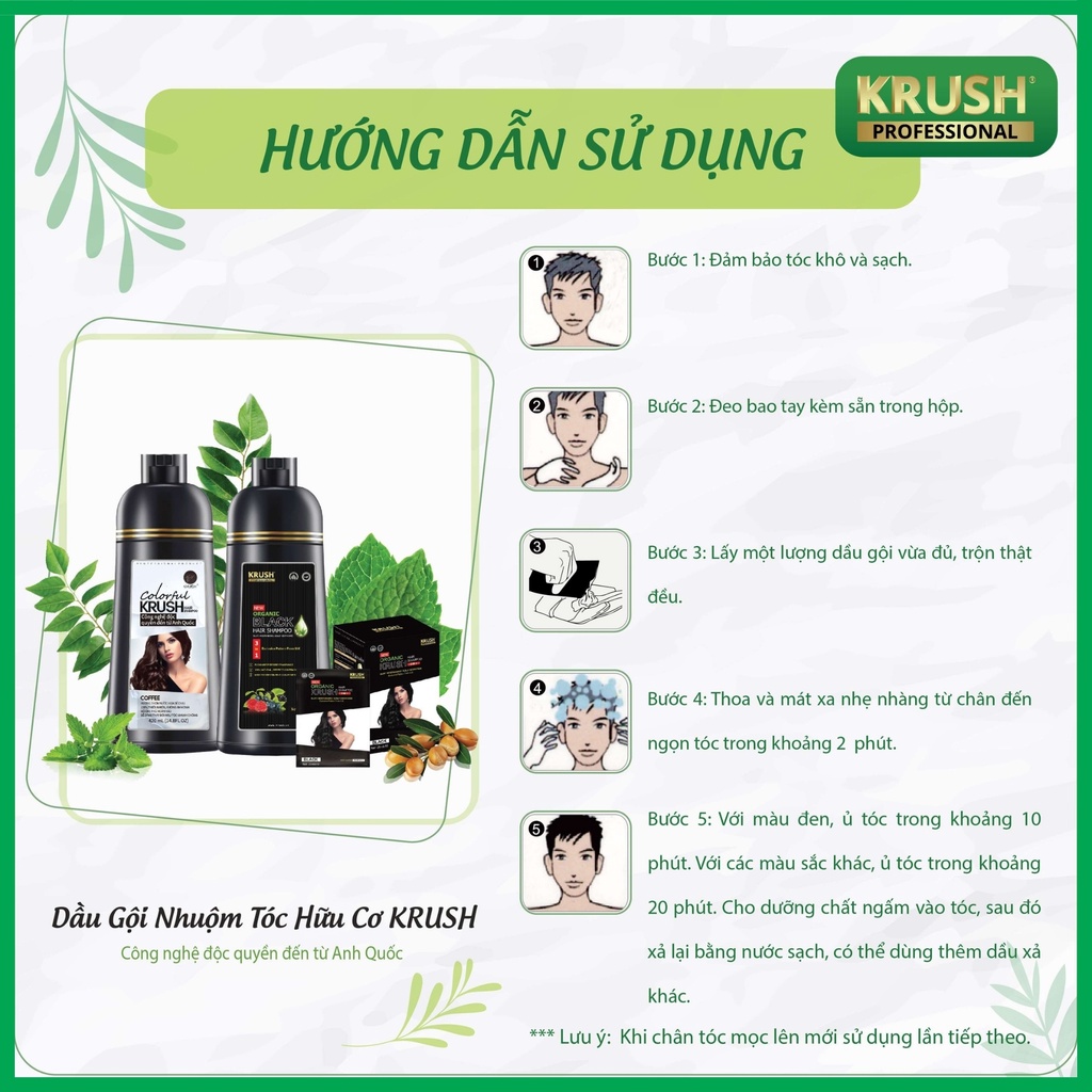 Hộp dầu gội Nhuộm Tóc hữu cơ ⭐️ 10 Gói 25ml ⭐️ Krush Anh Quốc ⭐️