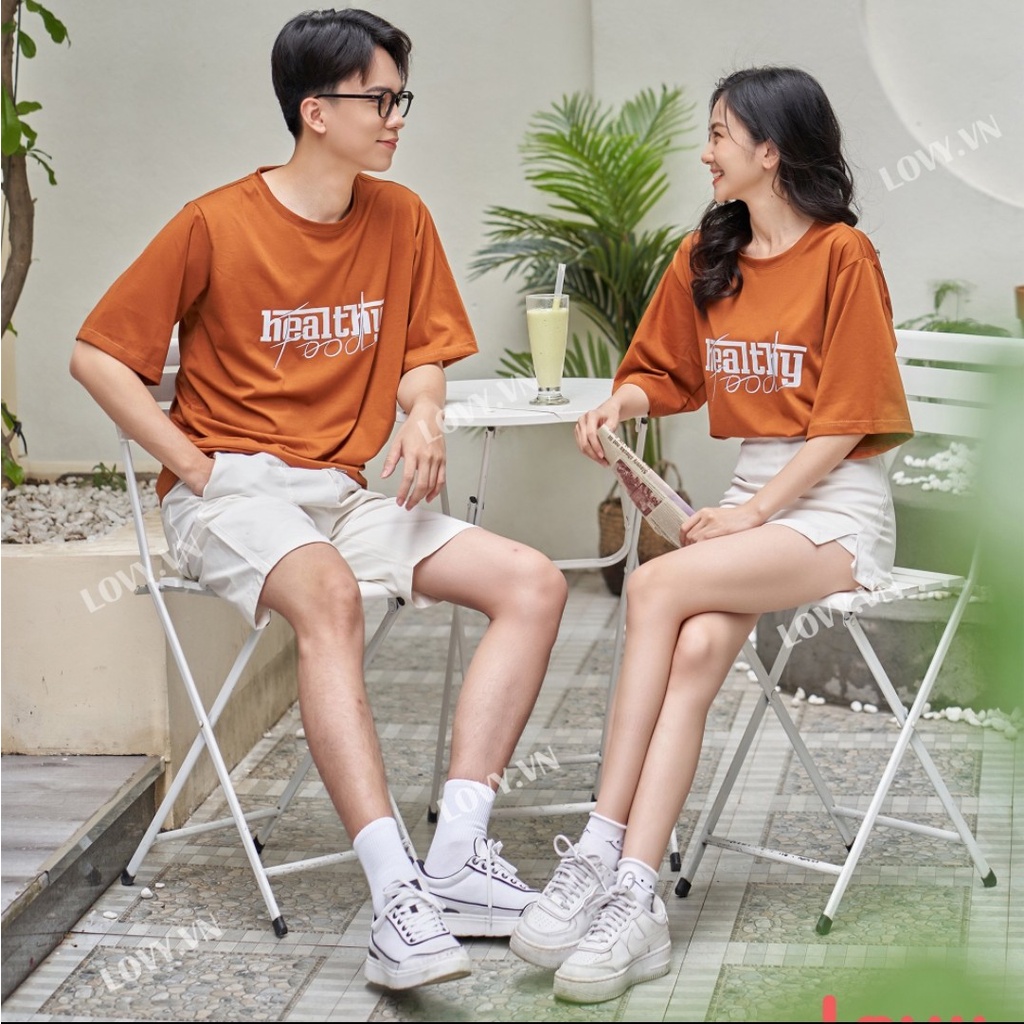 Áo đôi nam nữ thời trang phông tay lỡ unisex chất mịn đẹp LOVY Oversize