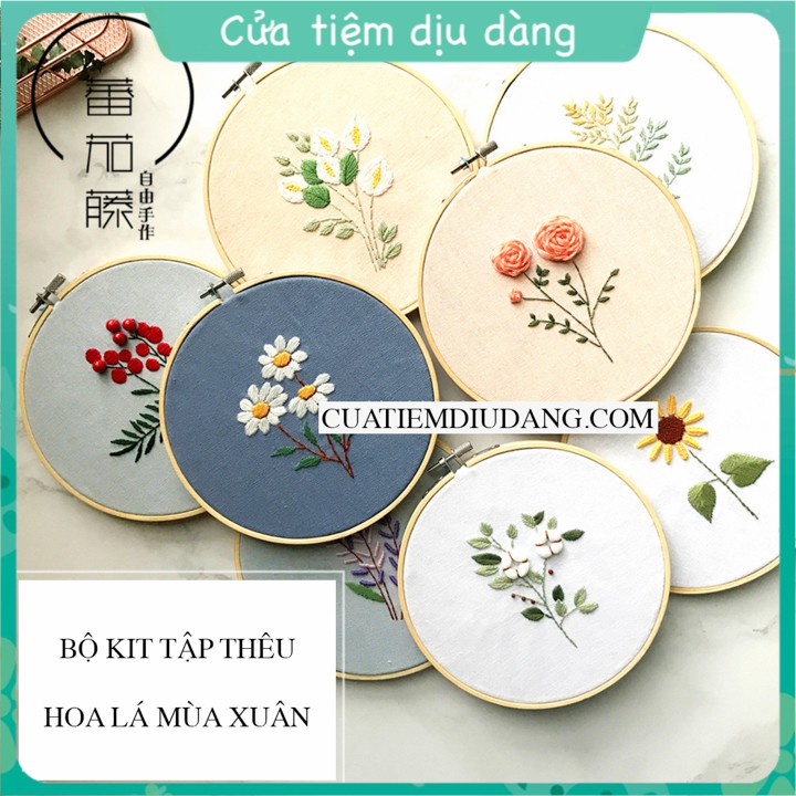 Bộ kim vải tập thêu đơn giản dành cho người mới bắt đầu - mẫu hoa lá Mùa Xuân