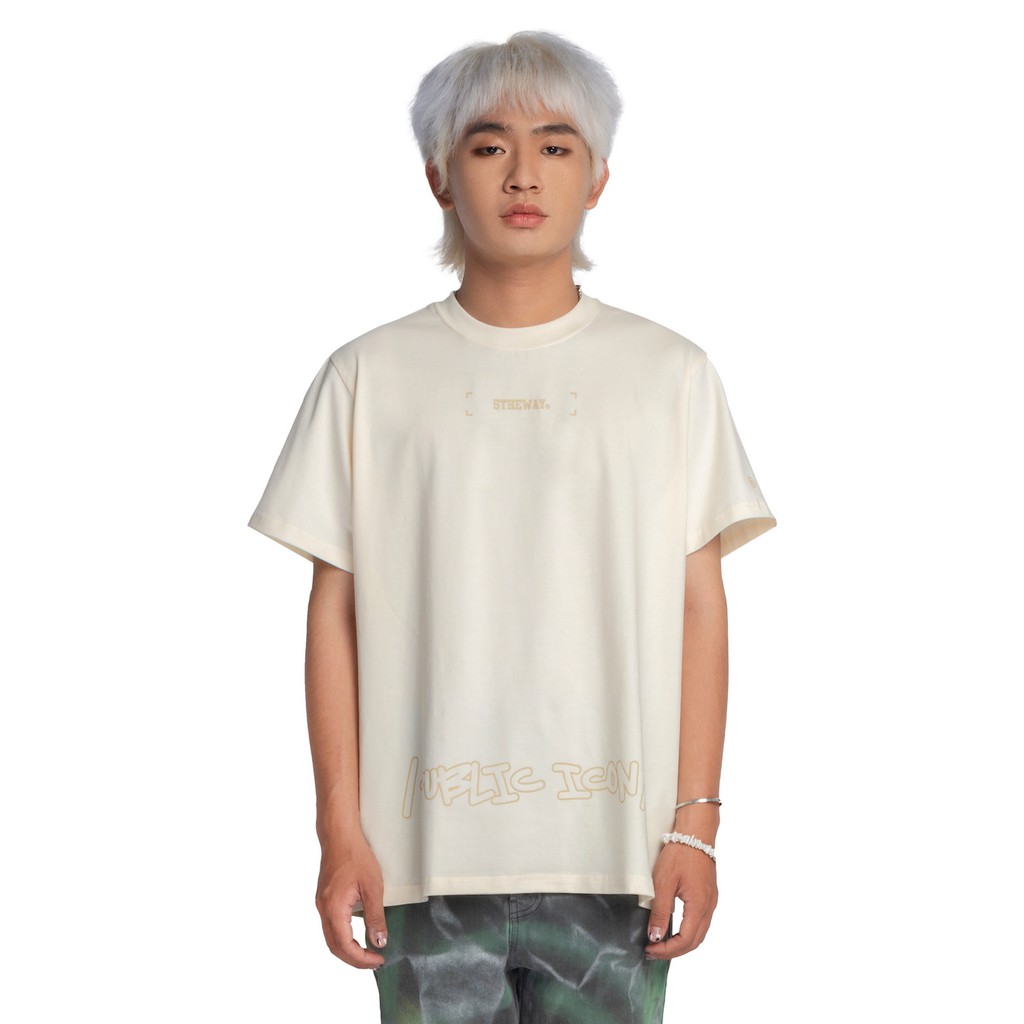 5THEWAY® /public icon/ BIG LOGO SQUARE TEE™ in PRISTINE aka Áo Thun Tay Ngắn Kem