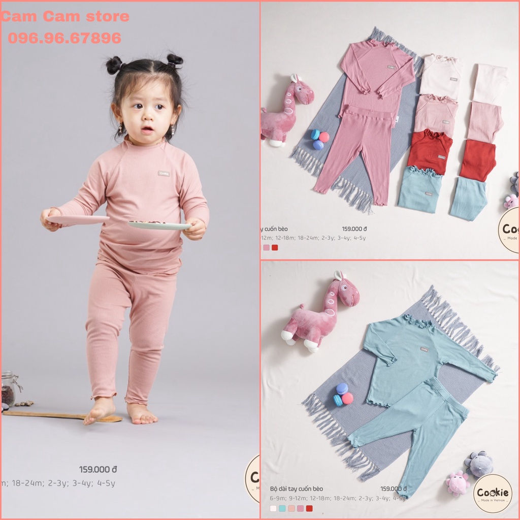 Bộ dài tay cuốn bèo bé gái Cookie dành cho bé gái mặc điều hÒA, MẶC THU