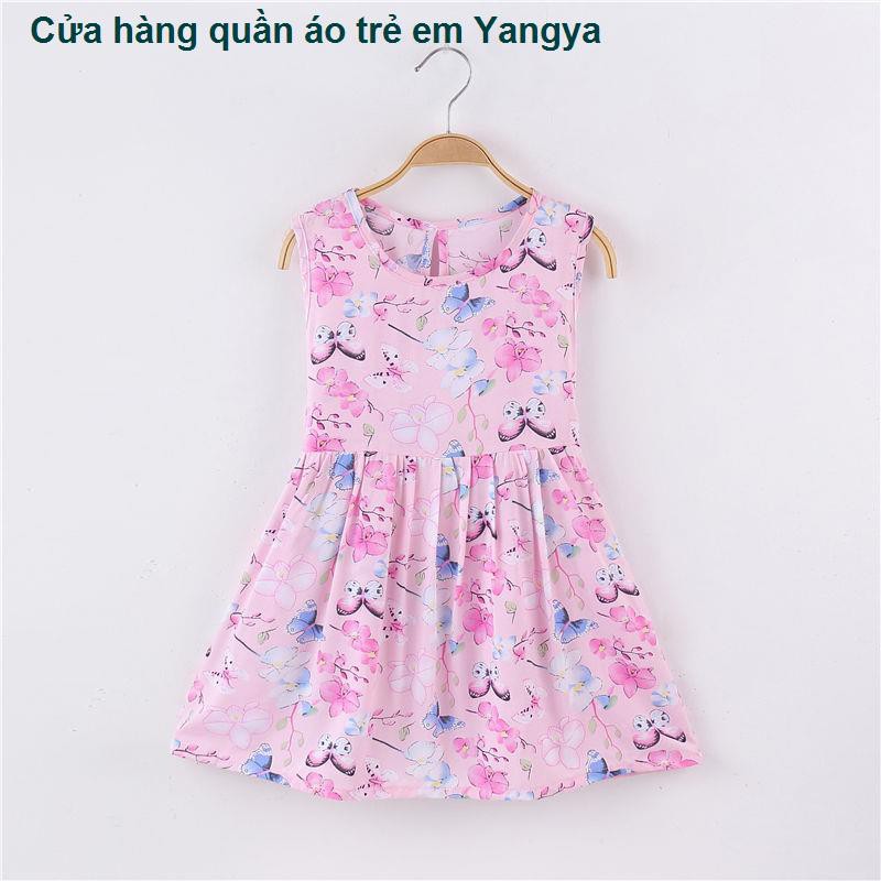 Quần áo trẻ em, mùa hè cho bé gái, váy cotton lụa em cỡ lớn, đi biển