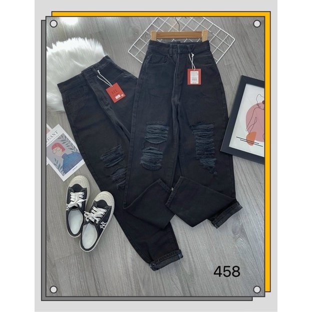 (kèm ảnh thật) quần baggy jean nữ rách gối màu xanh 2 bên mẫu mới thời trang TQ Jean