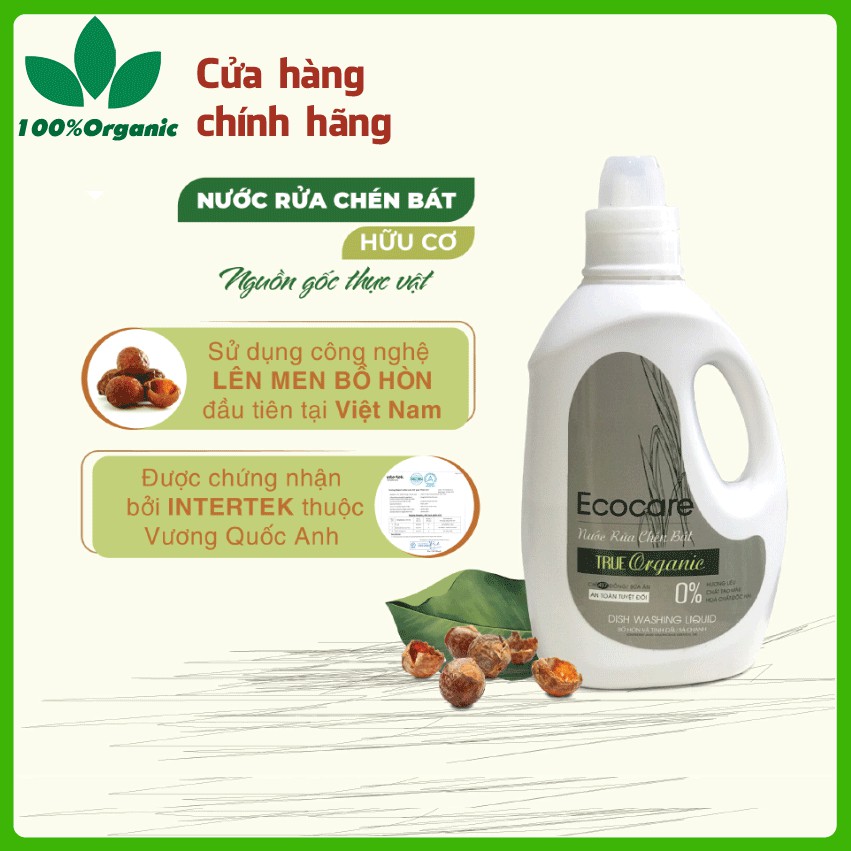 Nước rửa chén Ecocare hữu cơ bồ hòn với tinh dầu thiên nhiên, Can 4 Lít