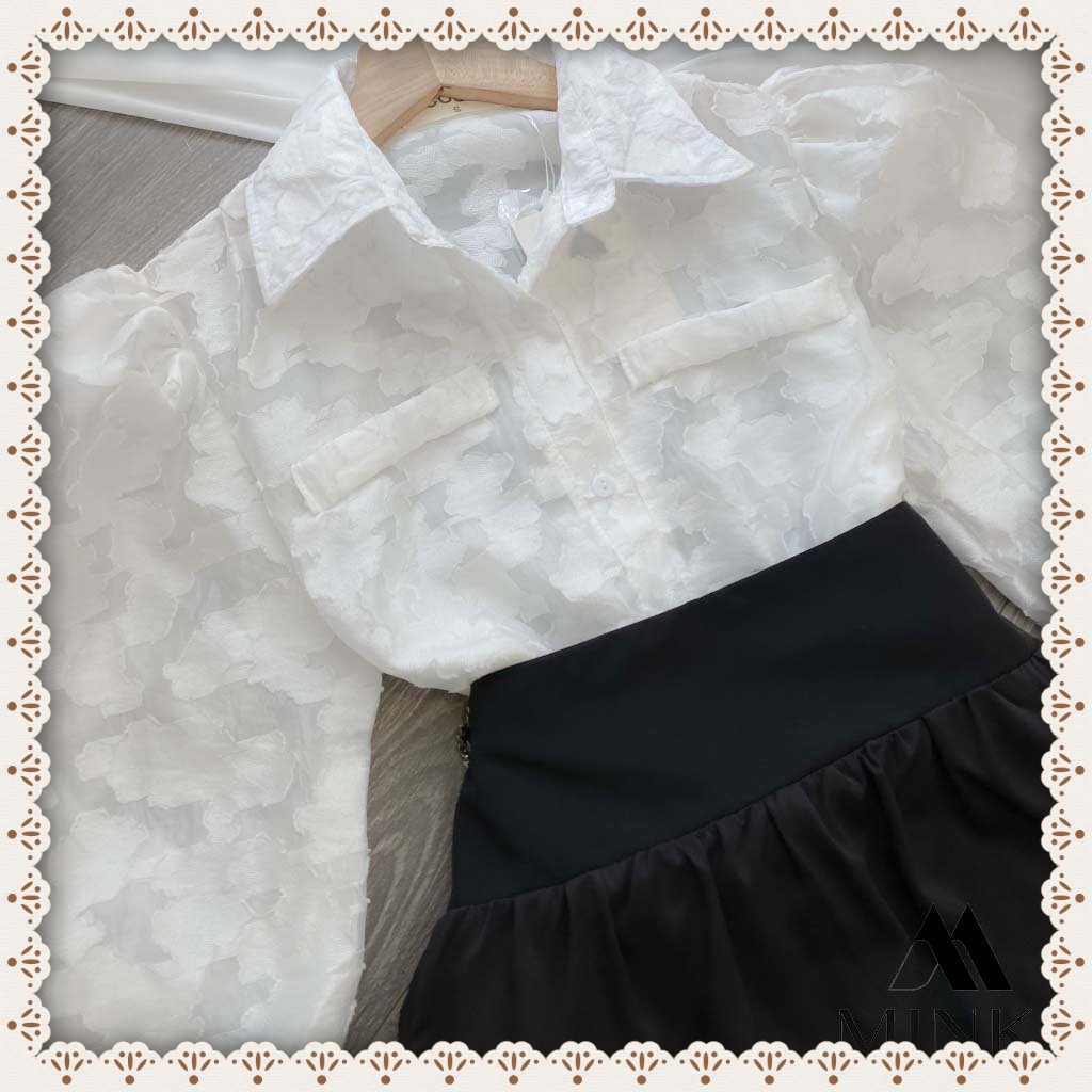 [HÀNG THIẾT KẾ] Set Áo Sơ Mi Ren Nổi Buộc Nơ Eo + Chân Váy Đuôi Cá Đen - Chất Liệu Ren Vân Nổi Cao Cấp | BigBuy360 - bigbuy360.vn