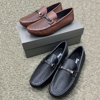 Giầy lười hè nam da bò thật đục lỗ thoáng khí